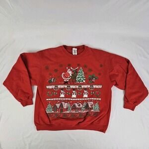 Vtg Christmas Ugly Sweater Womens XL Red Snowman Santa Sweatshirt